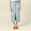 Jupe midi droite en jean denim bleach femme