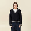 Pull col polo manches longues bleu marine femme