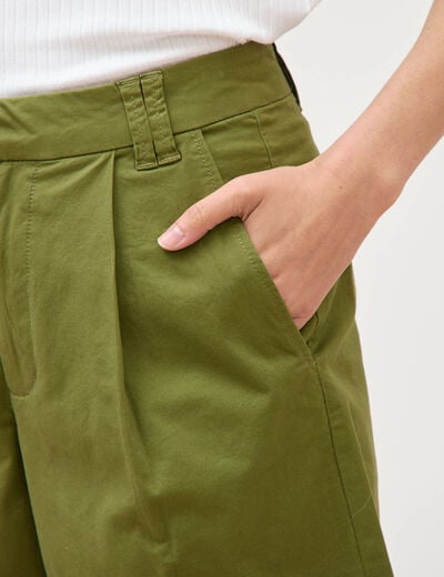 Bermuda large taille haute vert kaki femme