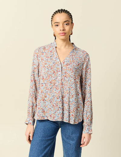 Blouse manches longues bleu gris femme