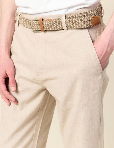 Pantalon chino longueur 32 avec ceinture beige homme
