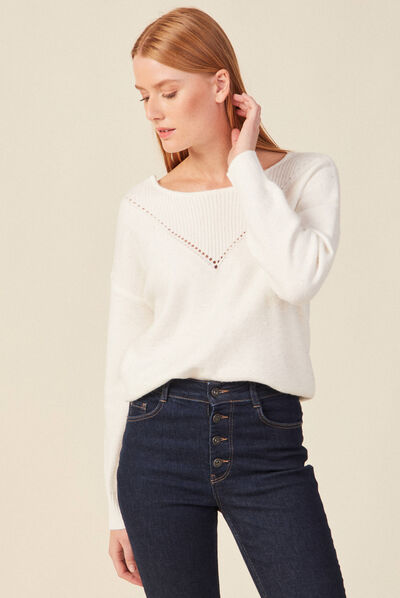 Pull manches longues sequins ecru femme