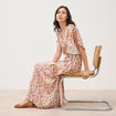 Robe fluide col v manches courtes multicolore femme