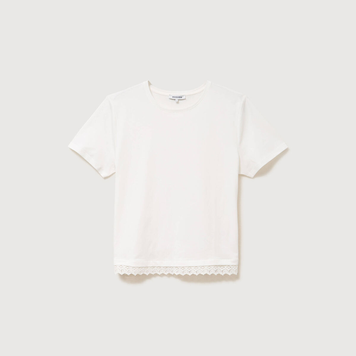 T-shirt droit col rond manches courtes ecru femme