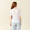 Pull manches courtes ajouré blanc femme