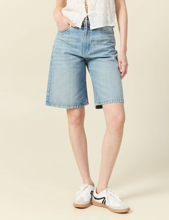 Bermuda large en jean denim used femme