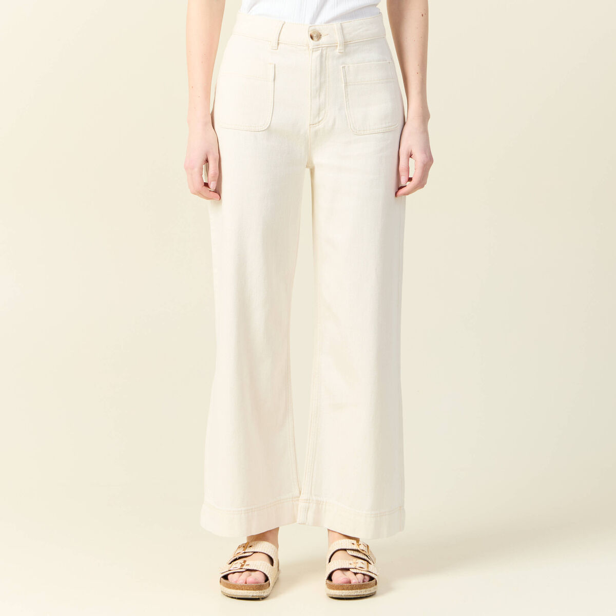 Pantalon large denim blanc femme