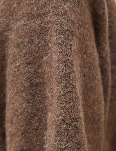 Pull droit col rond manches courtes marron femme