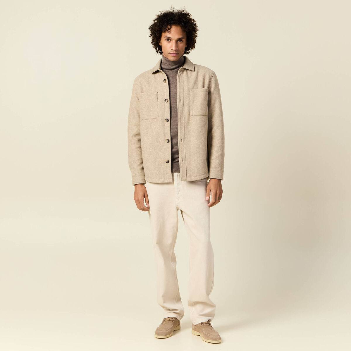 Surchemise boutonn&eacute;e beige homme