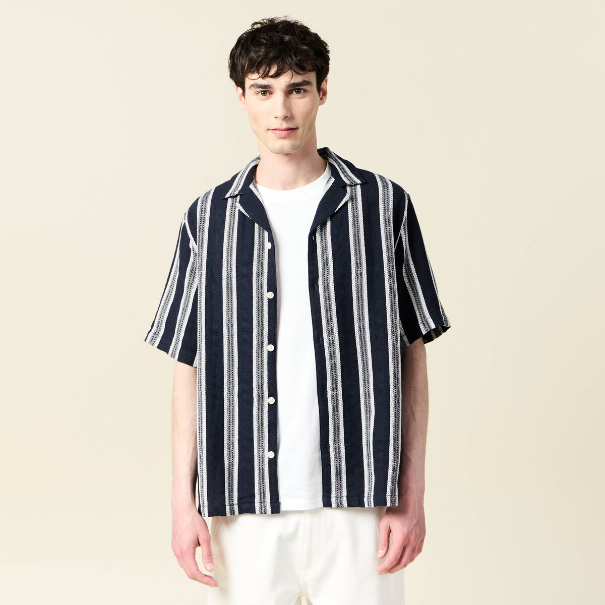 Chemise manches courtes bleu marine homme