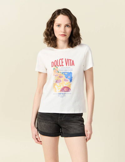 T-shirt manches courtes ecru femme