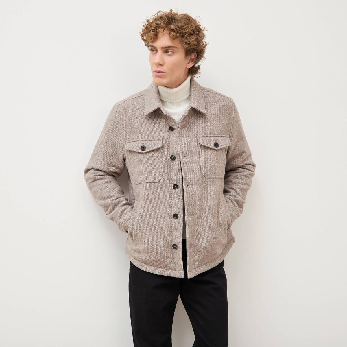Surchemise boutonn&eacute;e beige homme