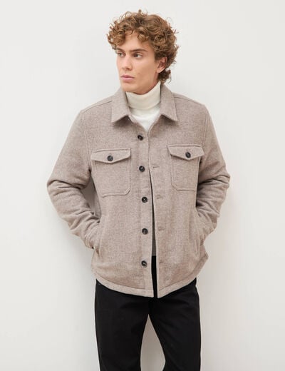 Surchemise boutonn&eacute;e beige homme