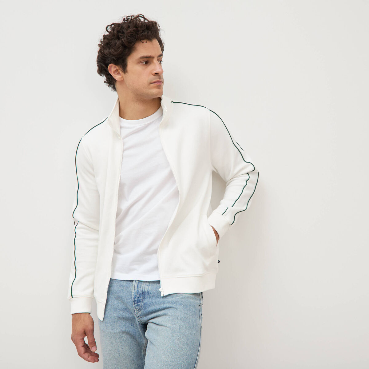Gilet manches longues col montant ecru homme