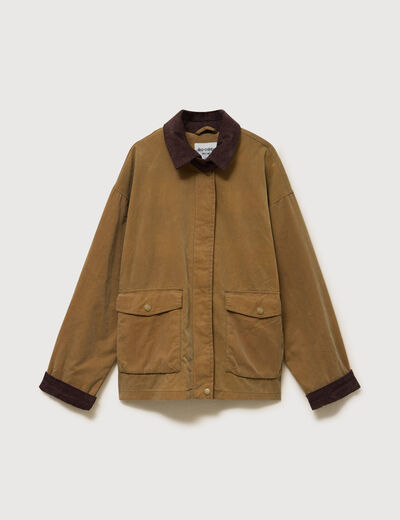 Parka oversize courte col classique camel femme