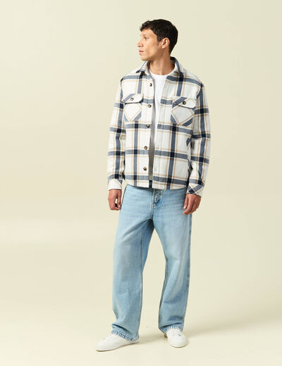 Surchemise oversize courte doubl&eacute;e bleu marine homme