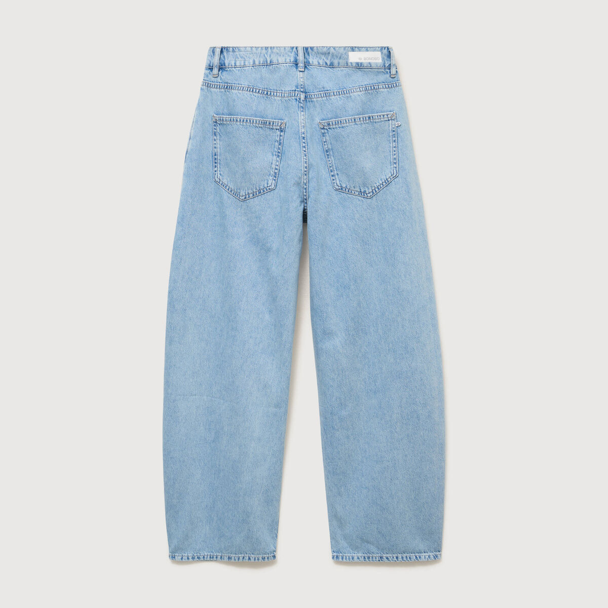 Jeans wide leg cropped taille bascul&eacute;e bleu ciel femme