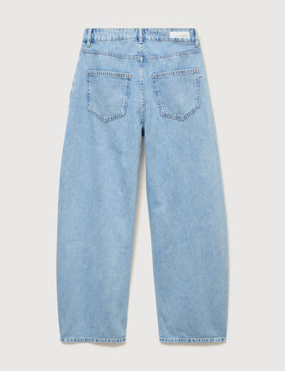 Jeans wide leg cropped taille bascul&eacute;e bleu ciel femme