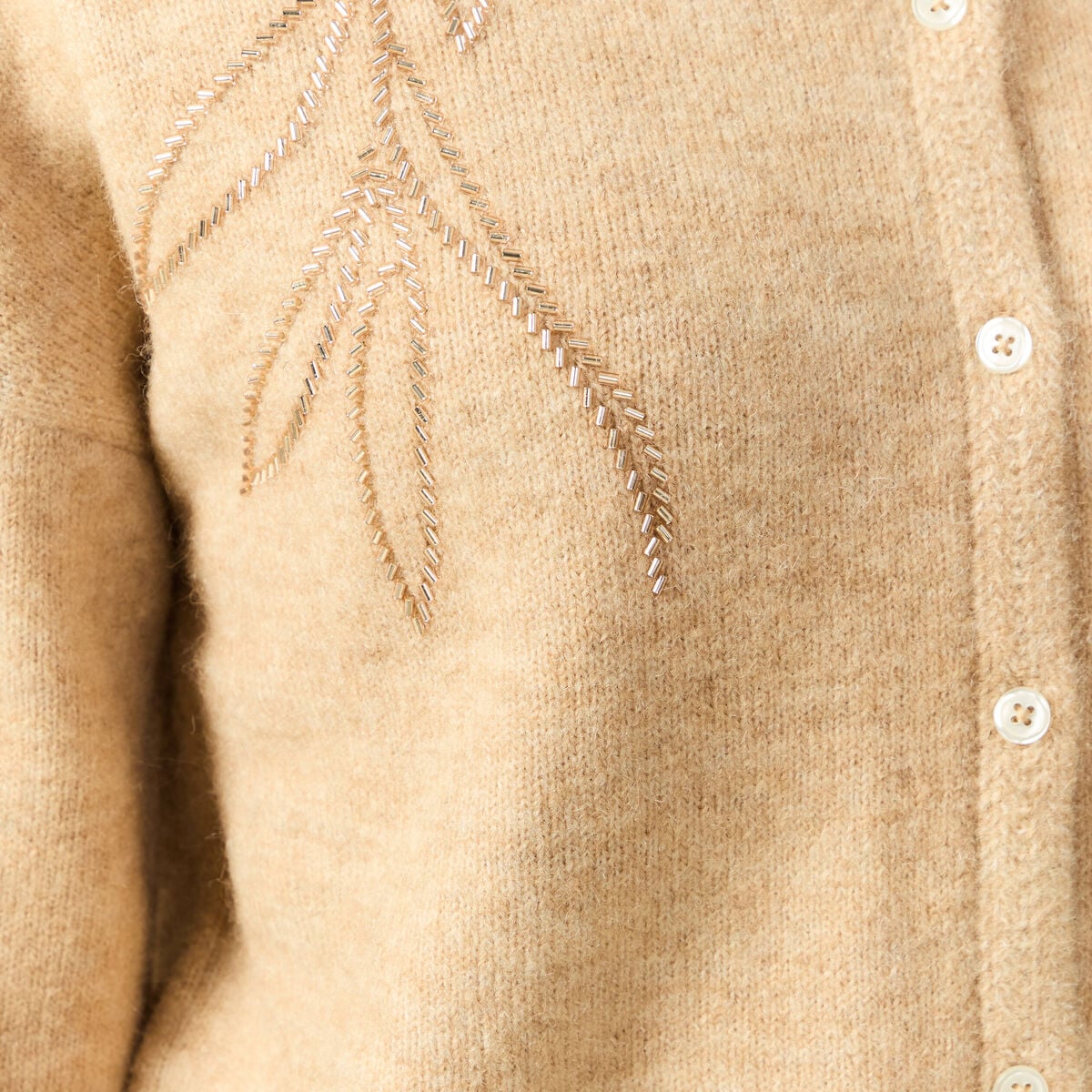 Gilet manches longues col rond creme femme