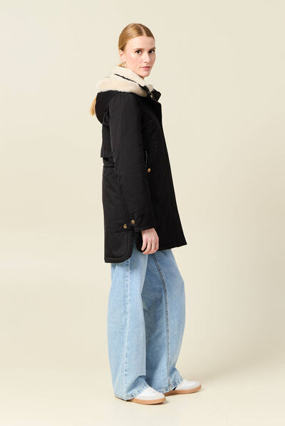 Parka droite à capuche noir femme