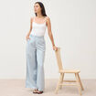 Pantalon large taille haute ceinture bleu ciel femme
