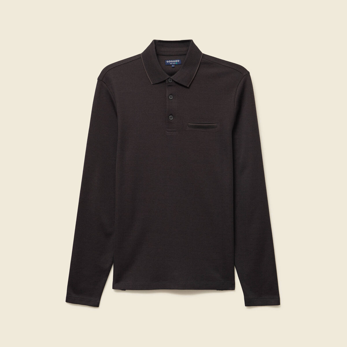 Polo cintr&eacute; manches longues marron fonc&eacute; homme