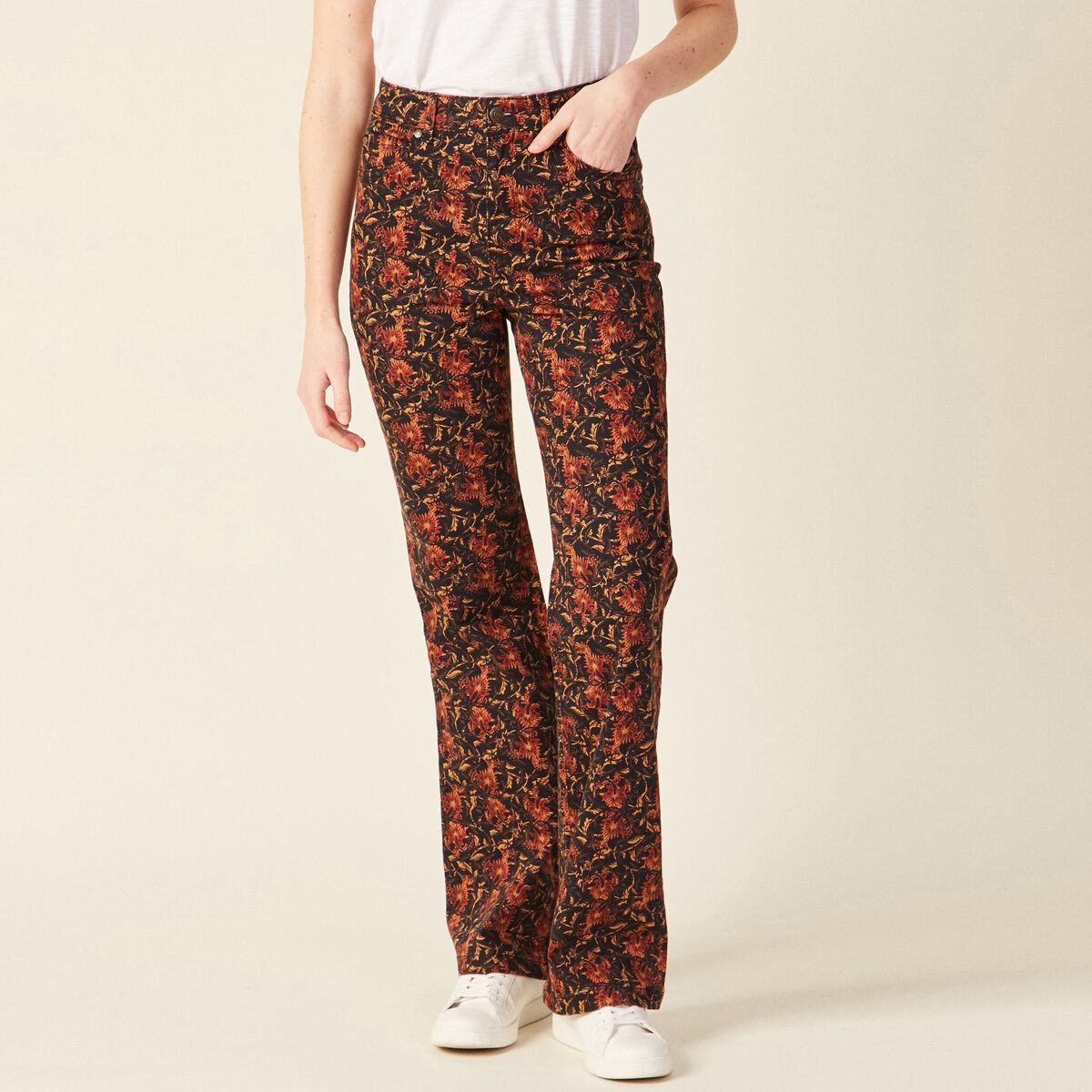 Pantalon bootcut taille haute noir femme