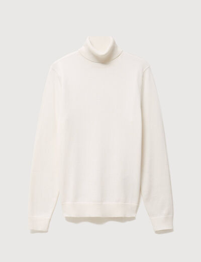 Pull fin col montant manches longues ecru homme