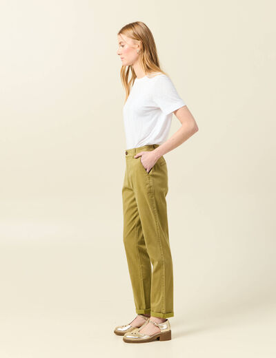Pantalon chino cigarette vert olive femme