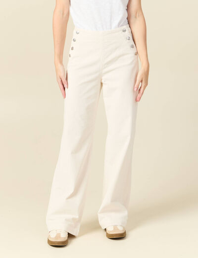 Pantalon large taille haute en velours ivoire femme