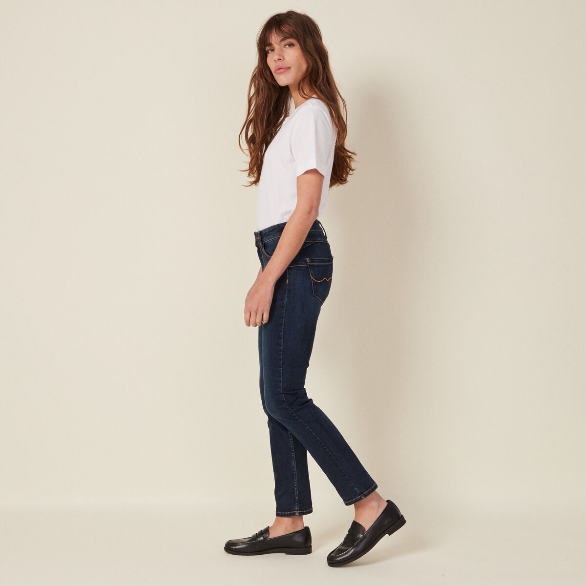 Jeans regular 7/8ème denim brut femme