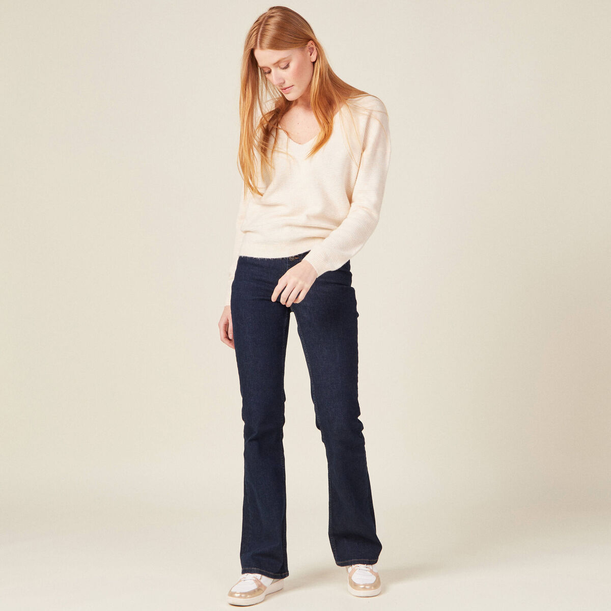 Pull manches longues ecru femme