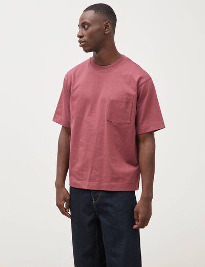 T-shirt droit en coton col ras du cou vieux rose homme