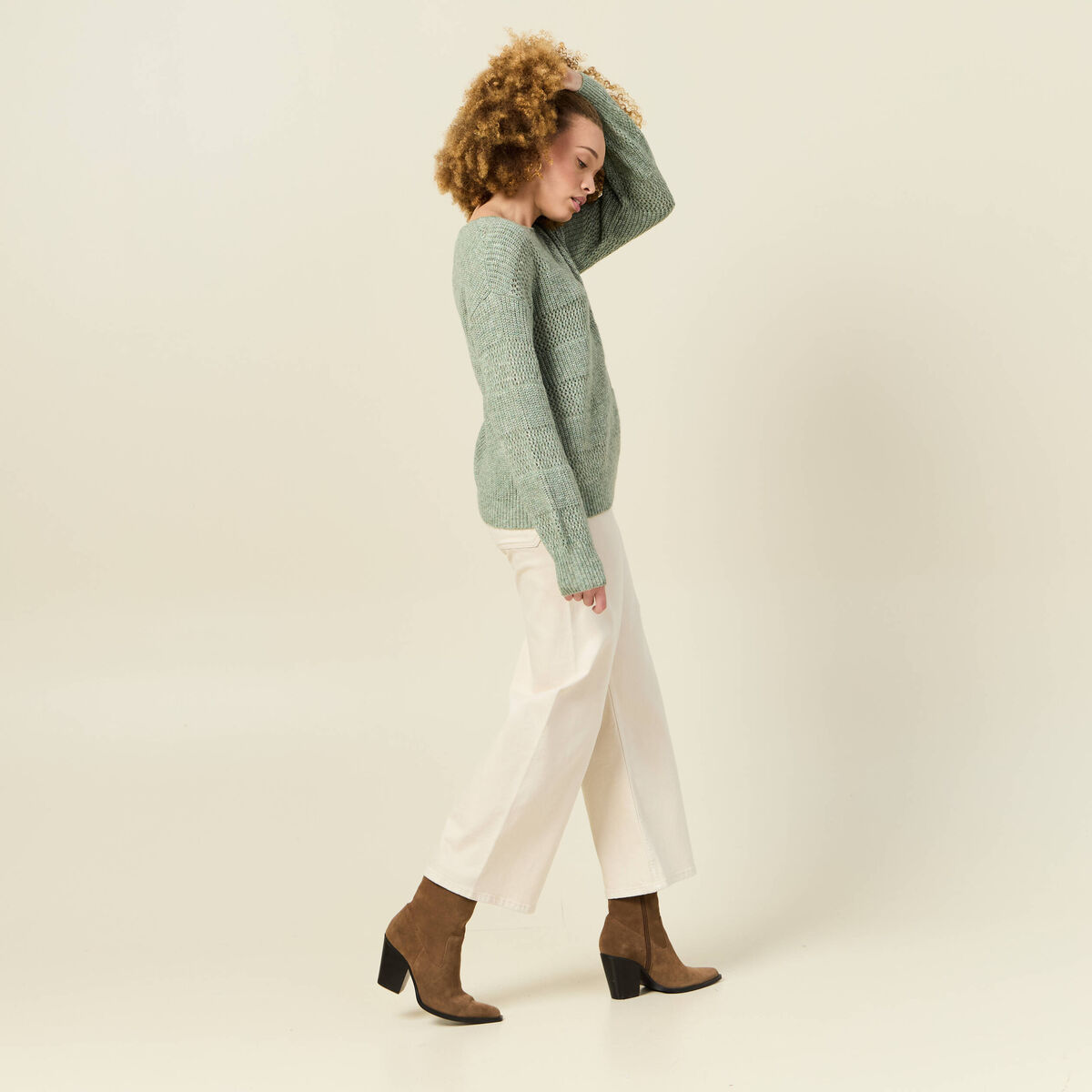 Pull manches longues vert kaki femme