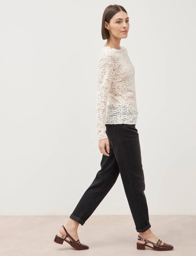 Blouse droite col bateau dentelle ivoire femme