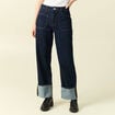 Jeans wide large taille haute denim brut rinse femme
