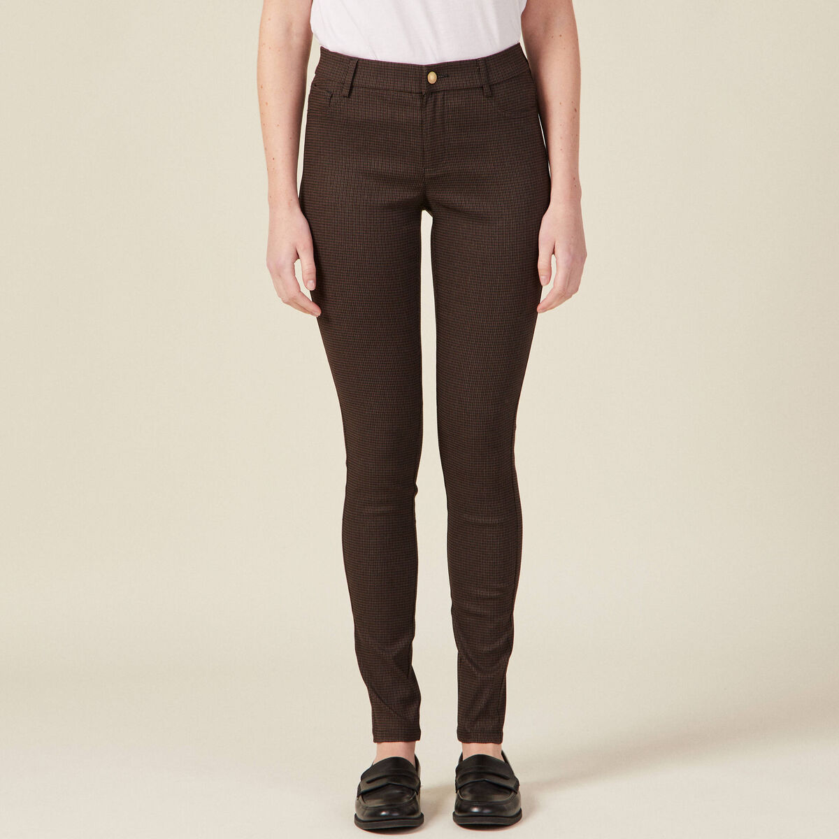 Pantalon skinny marron femme