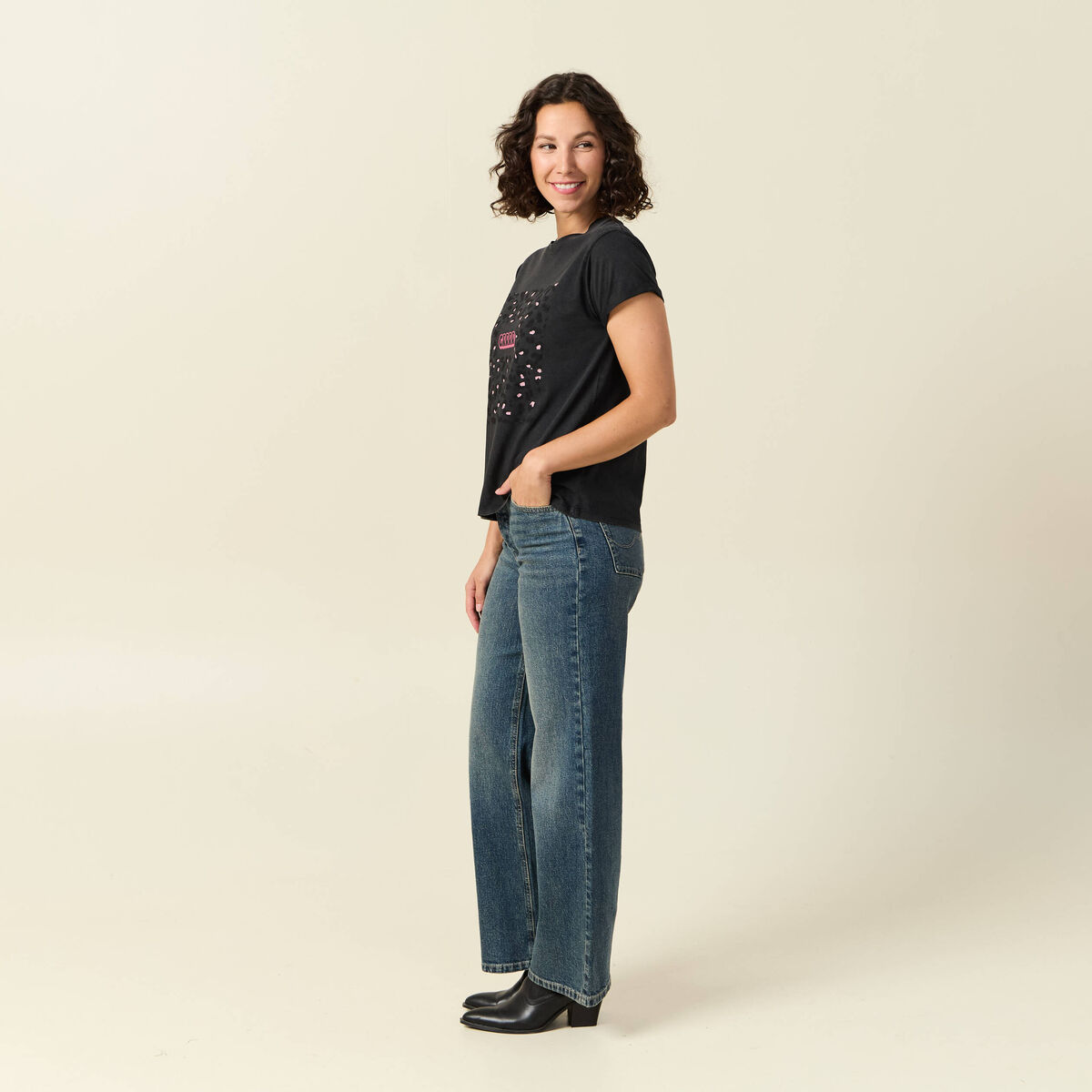 T-shirt en coton manches courtes noir femme