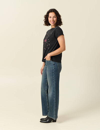 T-shirt en coton manches courtes noir femme