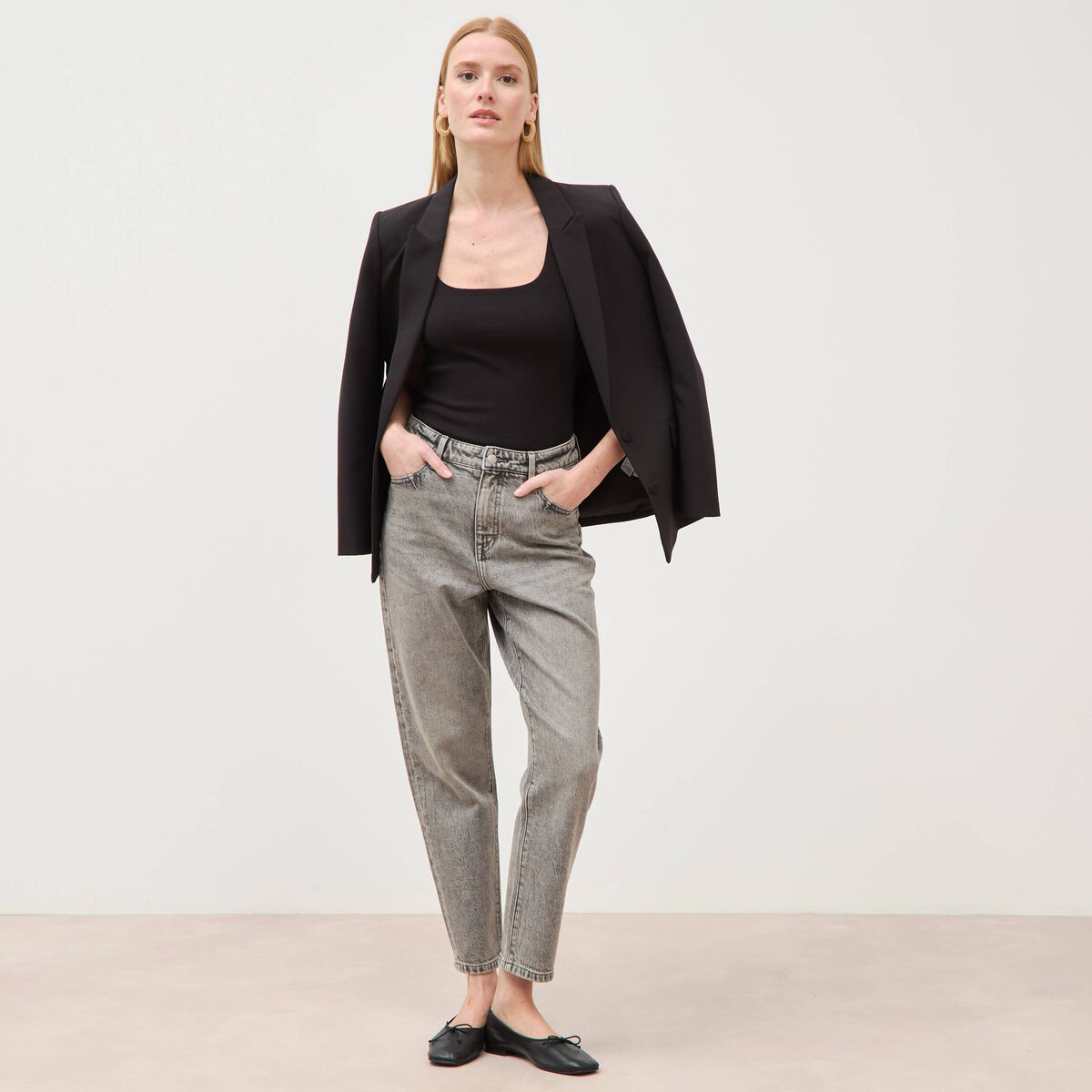 Jeans mom 7/8&egrave;me denim gris femme