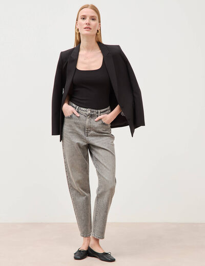 Jeans mom 7/8&egrave;me denim gris femme