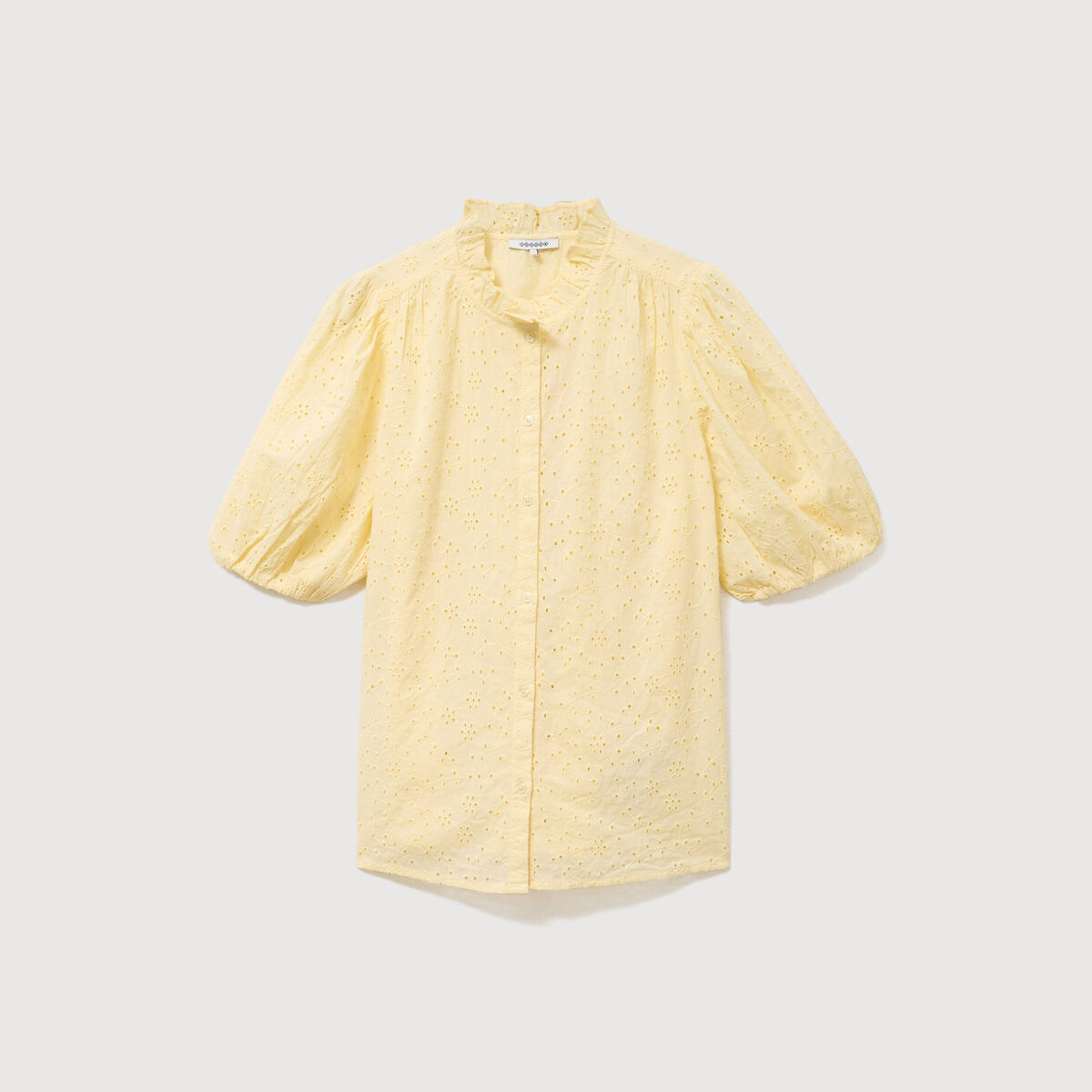 Chemise en coton manches coude jaune clair femme