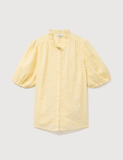 Chemise en coton manches coude jaune clair femme