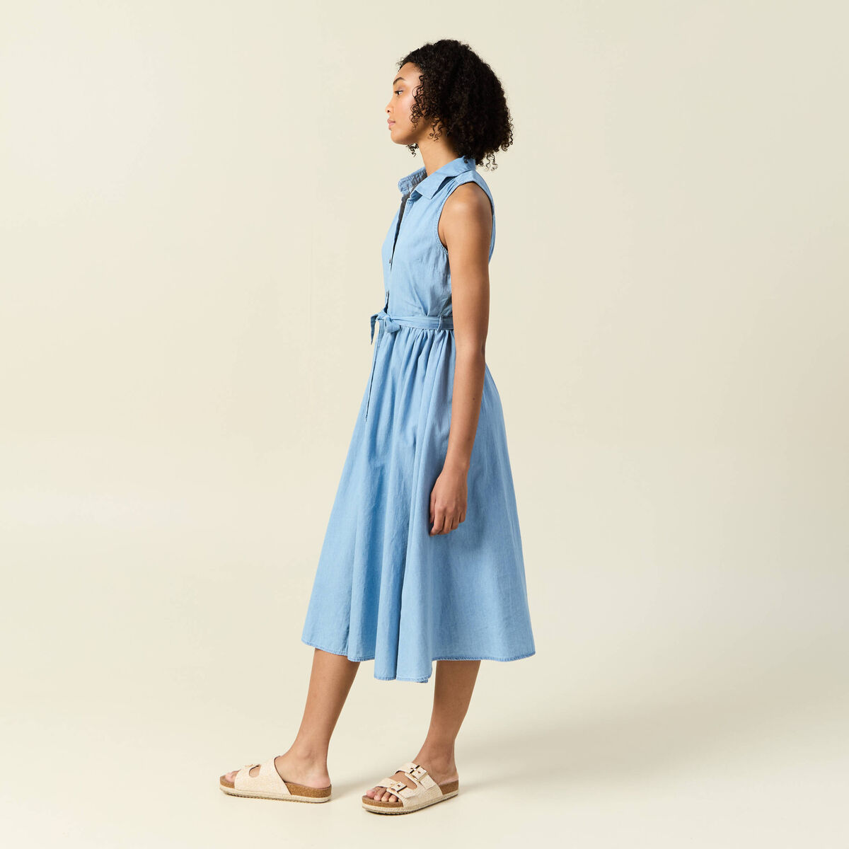 Robe longue trapèze jean denim bleach femme
