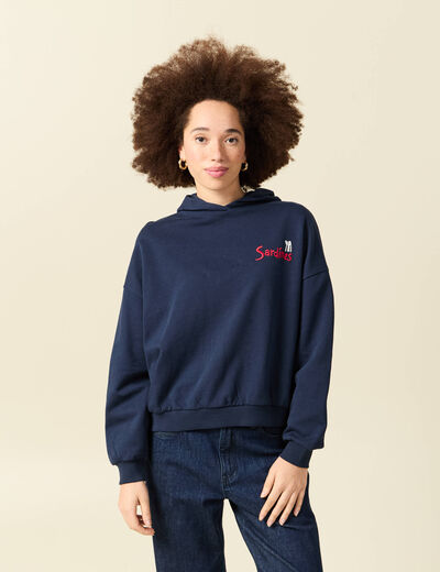 Sweat oversize &agrave; capuche en coton bleu marine femme