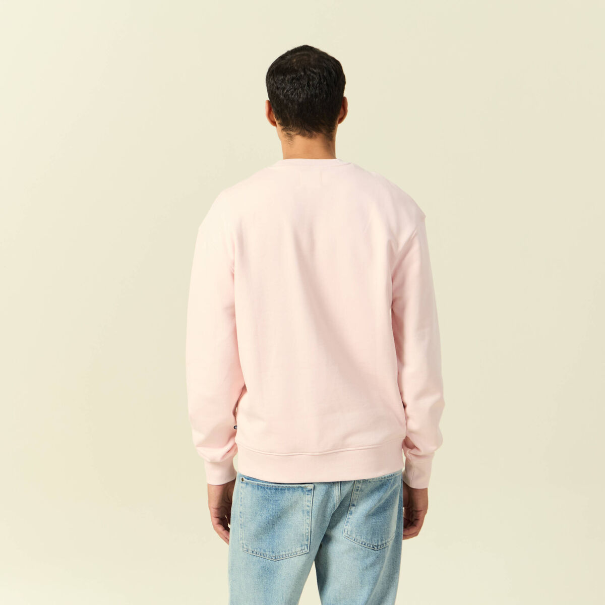 Sweat manches longues en coton rose poudr&eacute;e homme