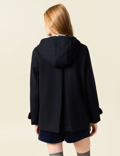 Caban oversize court &agrave; capuche bleu fonc&eacute; femme