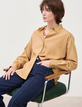 Chemise manches longues fluide camel femme