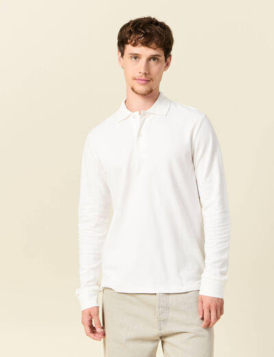 Polo manches longues en coton ecru homme
