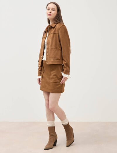 Mini-jupe doubl&eacute;e marron femme